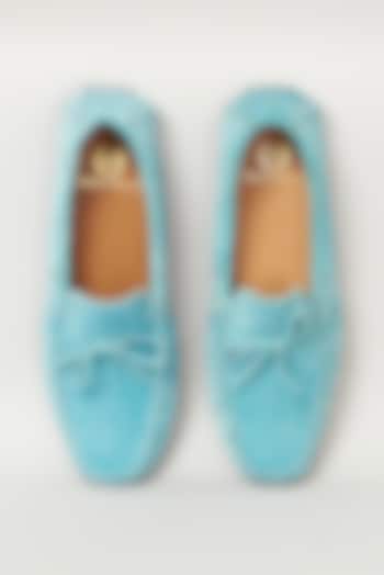 Blue Pure Suede Handcrafted Loafers by Modello Domani