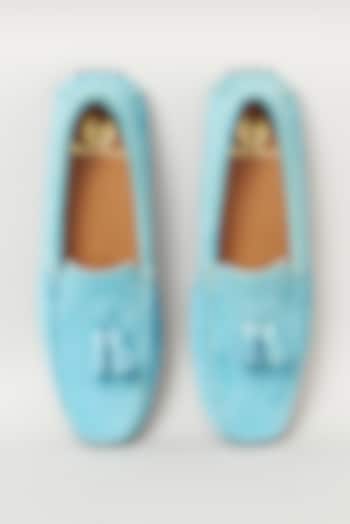 Blue Suede Leather Handcrafted Loafers by Modello Domani