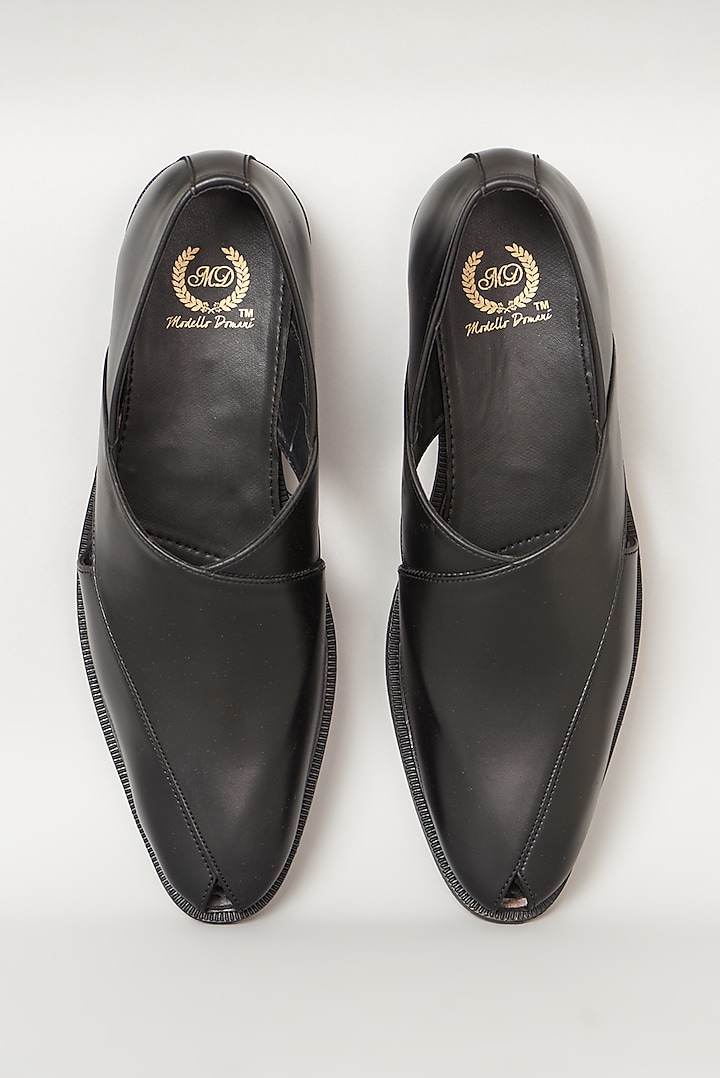 Black Synthetic Leather Handcrafted Peshawari Slip-Ons by Modello Domani