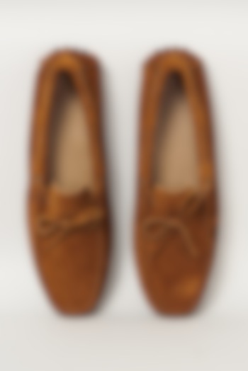Orange Suede Leather Handcrafted Loafers by Modello Domani
