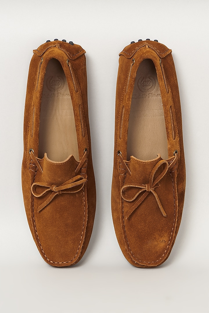 Orange Suede Leather Handcrafted Loafers by Modello Domani