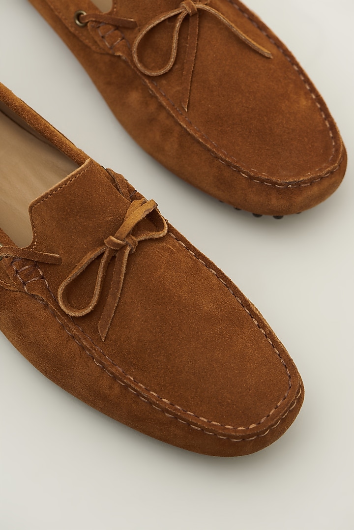 Orange Suede Leather Handcrafted Loafers by Modello Domani at Pernia's Pop Up Shop