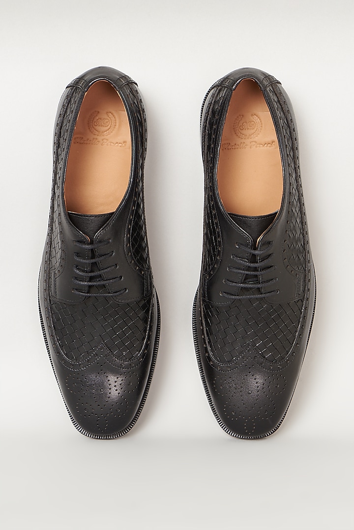 Black Leather Handcrafted Oxford Shoes by Modello Domani