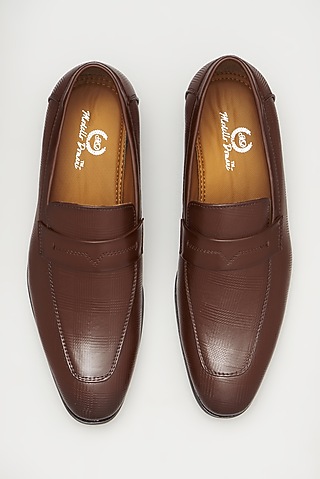 Brown Vegan Leather Handcrafted Slip-Ons by Modello Domani at Pernia's ...