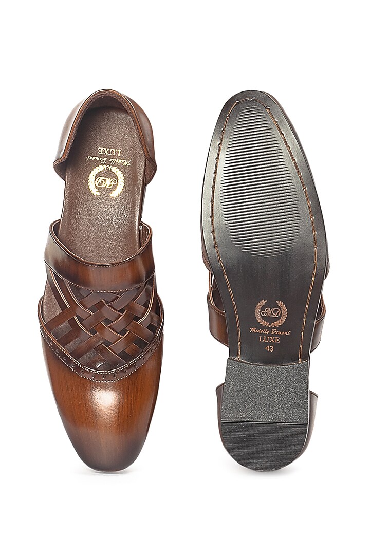 Tan Brown Leather Slip-On by Modello Domani at Pernia's Pop Up Shop