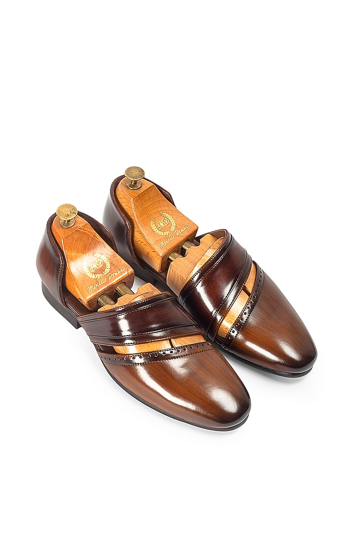 Tan Brown Leather Slip-On by Modello Domani at Pernia's Pop Up Shop