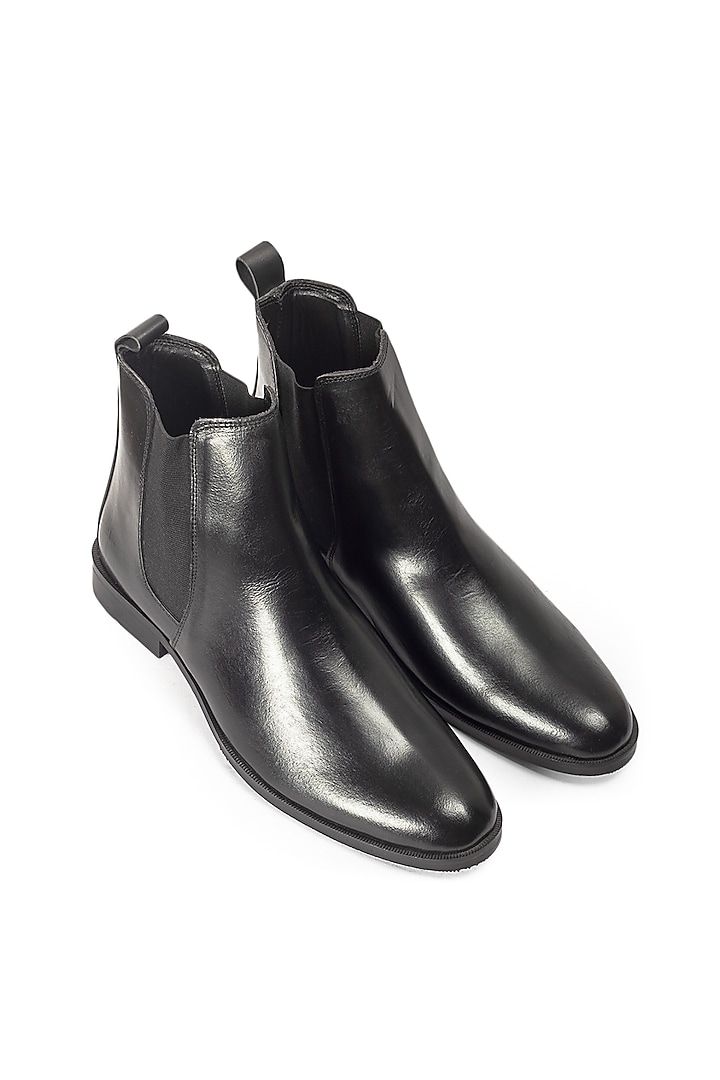 Black Leather Chelsea Boots by Modello Domani at Pernia's Pop Up Shop
