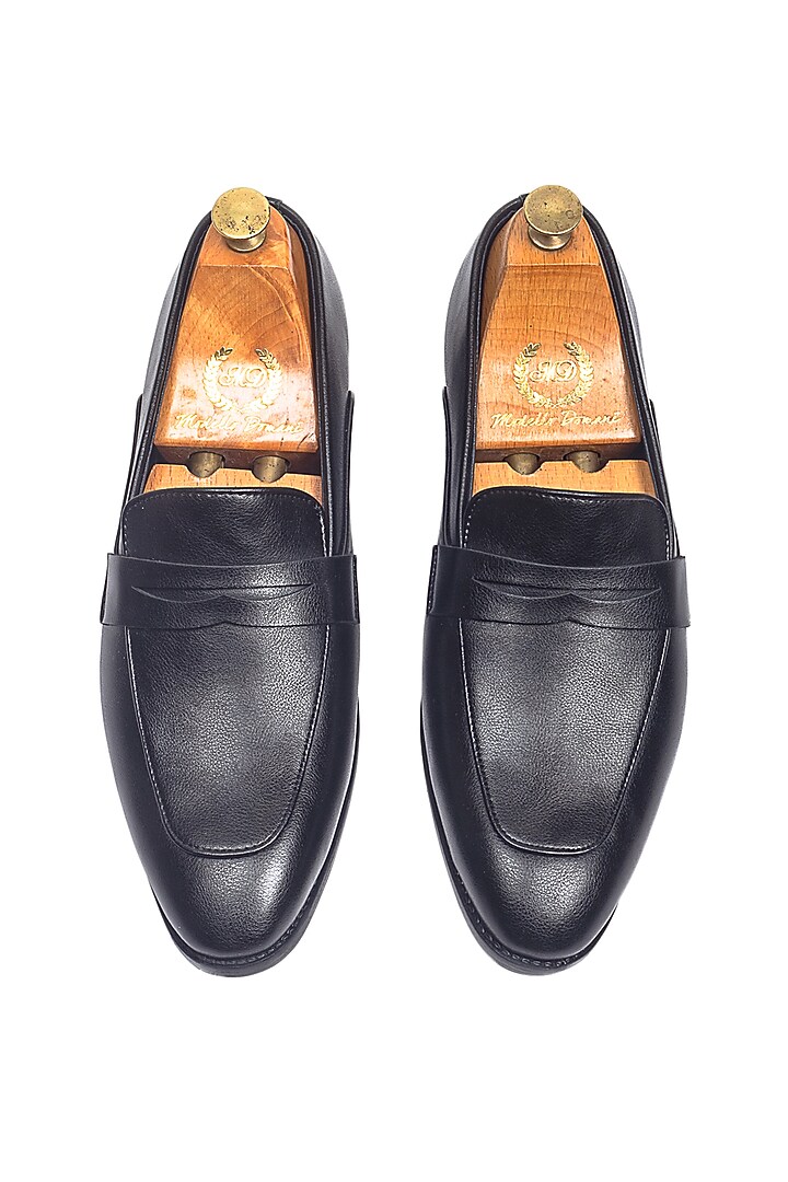 Black Synthetic Leather Slip-On by Modello Domani at Pernia's Pop Up Shop
