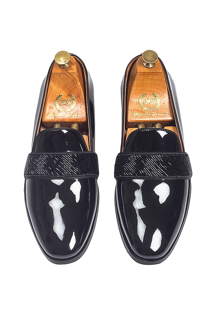 Black Patent Leather Embellished Slip-On by Modello Domani at Pernia's Pop Up Shop