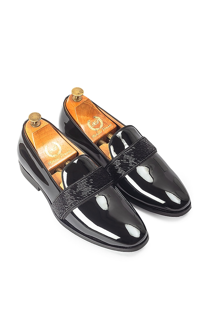 Black Patent Leather Embellished Slip-On by Modello Domani at Pernia's Pop Up Shop