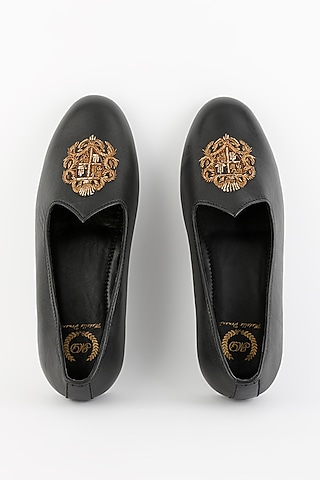 Black Leather Juttis by Modello Domani
