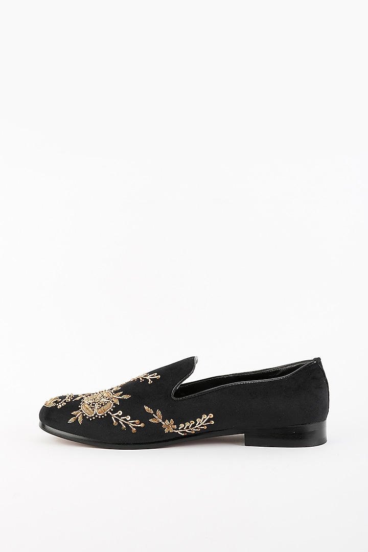 Black Velvet Handcrafted Slip-On Shoes by Modello Domani at Pernia's Pop Up Shop