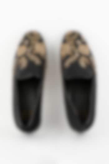 Black Velvet Handcrafted Slip-On Shoes by Modello Domani