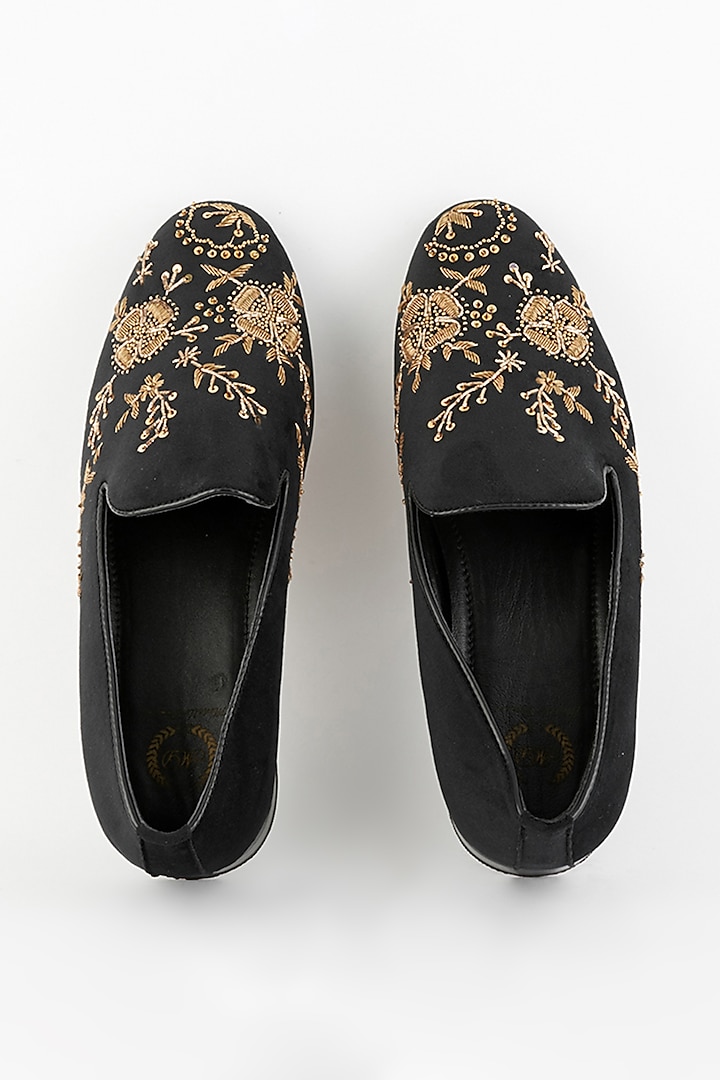 Black Velvet Handcrafted Slip-On Shoes by Modello Domani