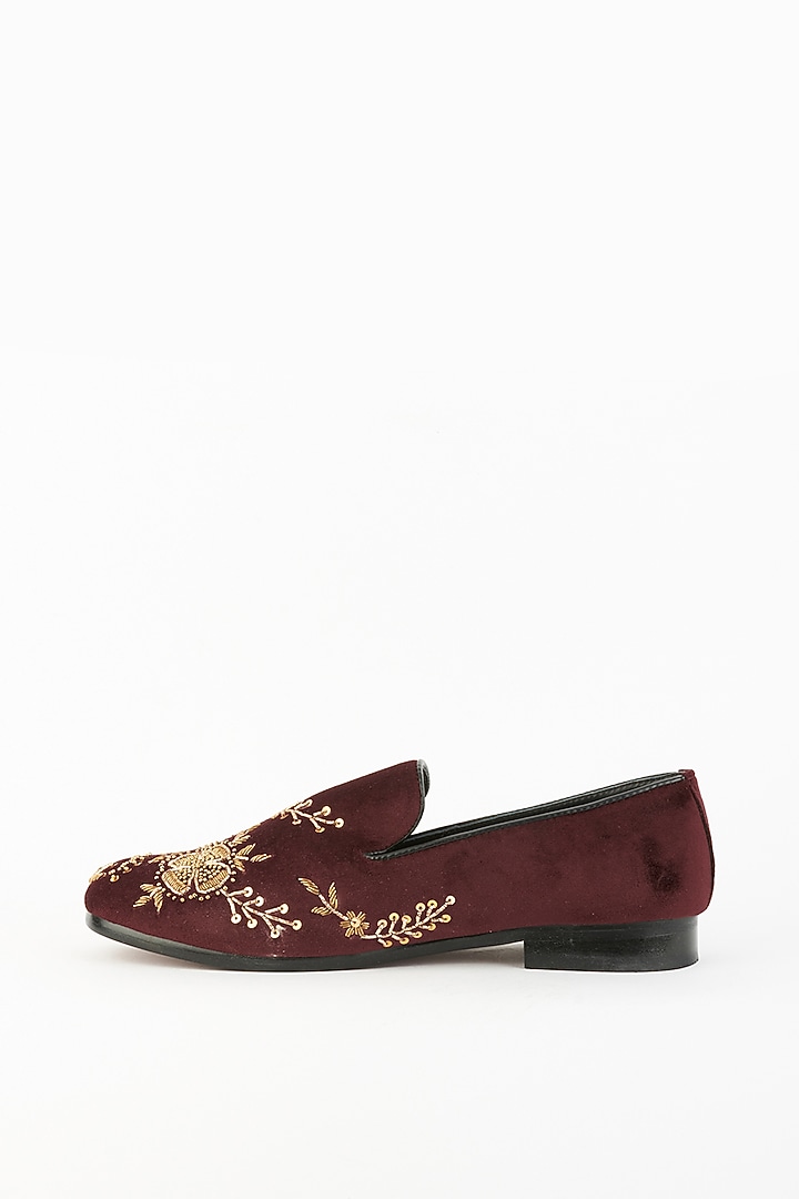 Wine Velvet Embroidered Slip-On Shoes by Modello Domani at Pernia's Pop Up Shop