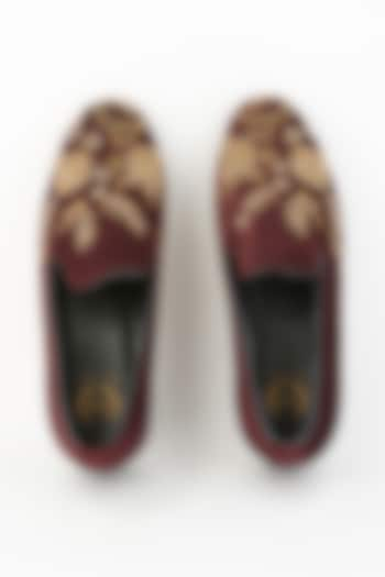 Wine Velvet Embroidered Slip-On Shoes by Modello Domani