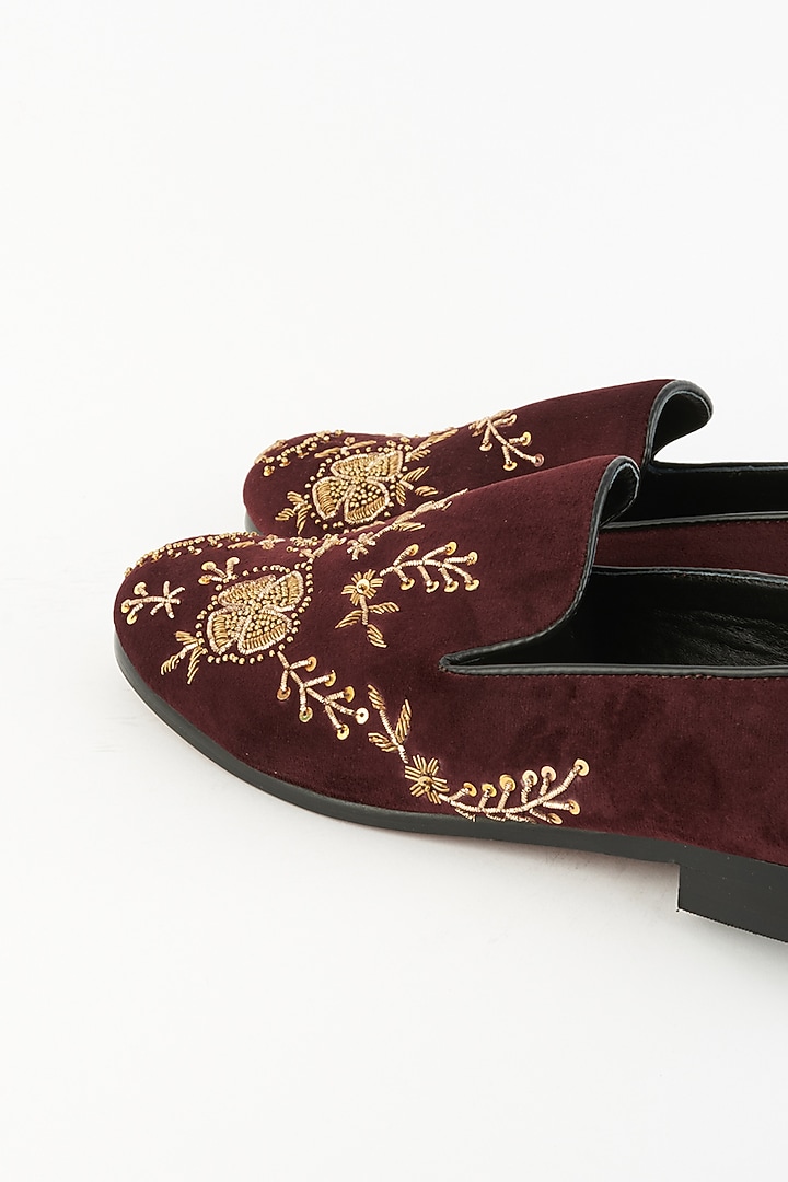 Wine Velvet Embroidered Slip-On Shoes by Modello Domani at Pernia's Pop Up Shop