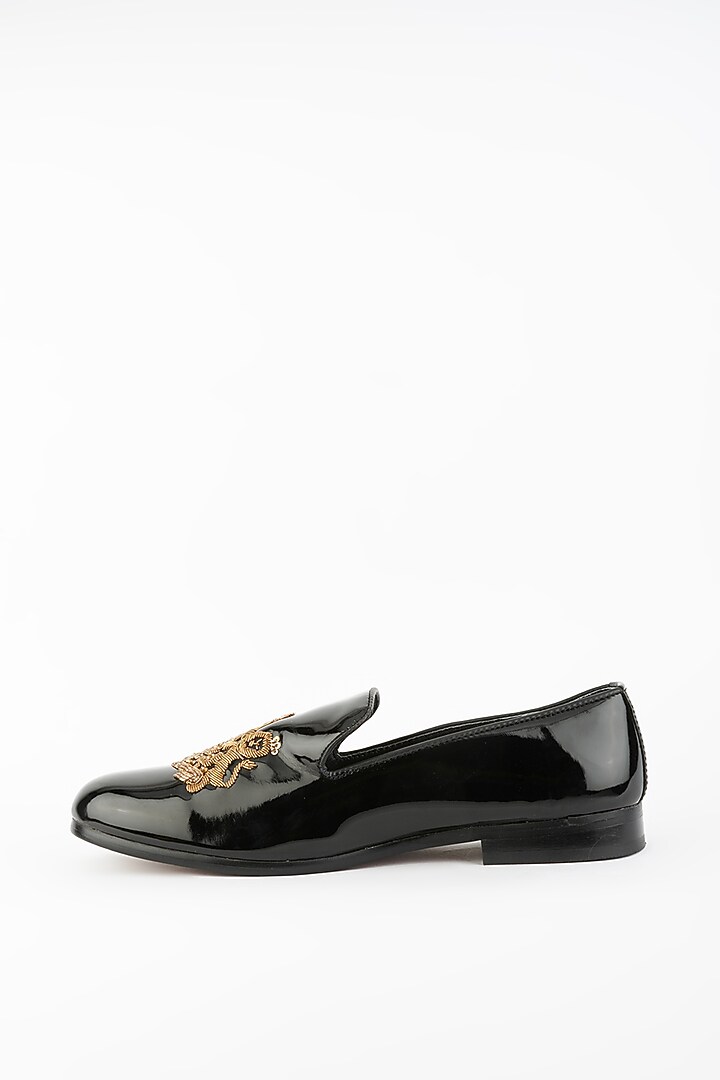 Patent Black Velvet Slip-On Juttis by Modello Domani at Pernia's Pop Up Shop