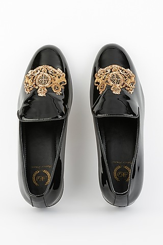 Patent Black Velvet Slip-On Juttis by Modello Domani