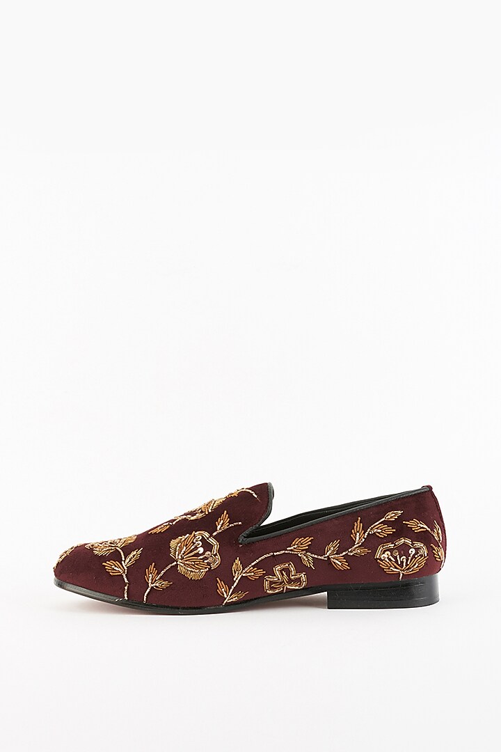 Wine Velvet Handcrafted Embroidered Slip-On Shoes by Modello Domani at Pernia's Pop Up Shop