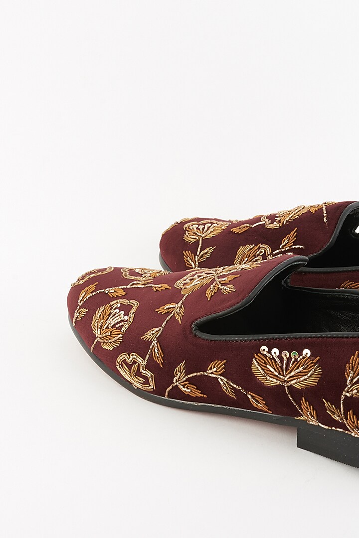 Wine Velvet Handcrafted Embroidered Slip-On Shoes by Modello Domani at Pernia's Pop Up Shop