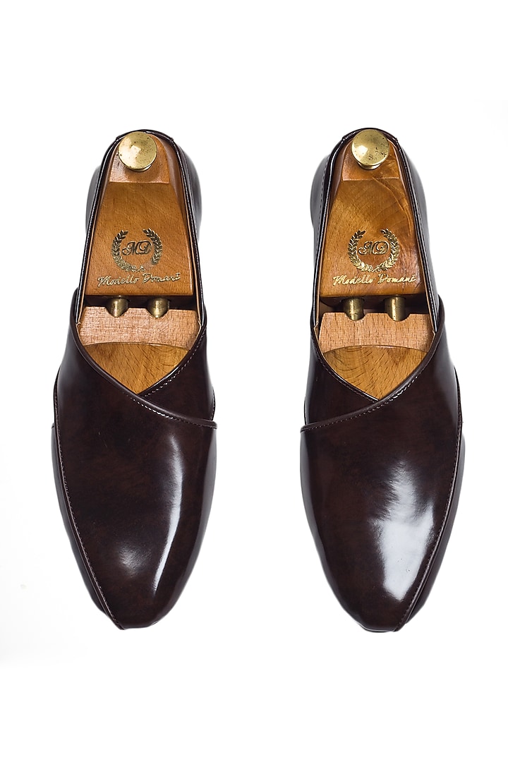 Brown Synthetic Leather Peshawari Slip-Ons by Modello Domani