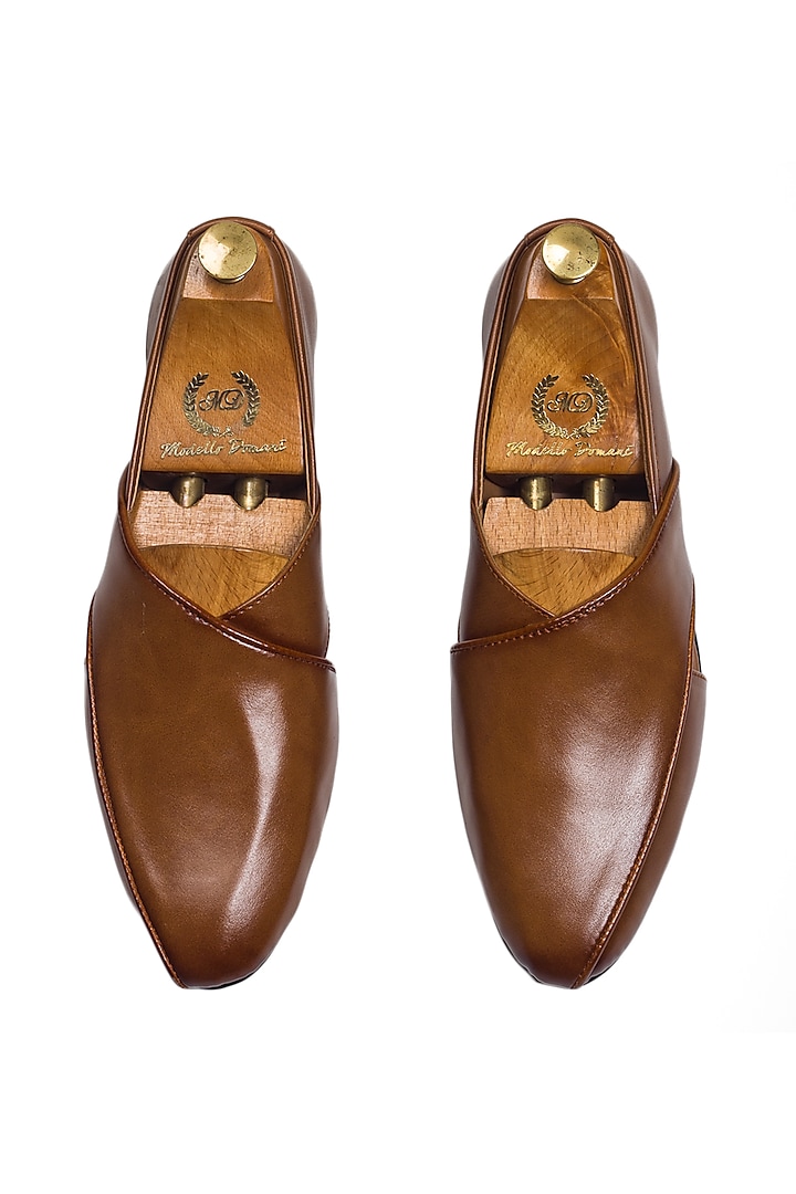 Tan Synthetic Leather Peshawari Slip-Ons by Modello Domani