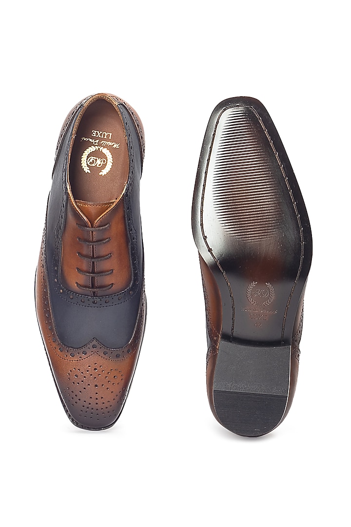 Tan & Navy Leather Handcrafted Brogue Shoes by Modello Domani at Pernia's Pop Up Shop