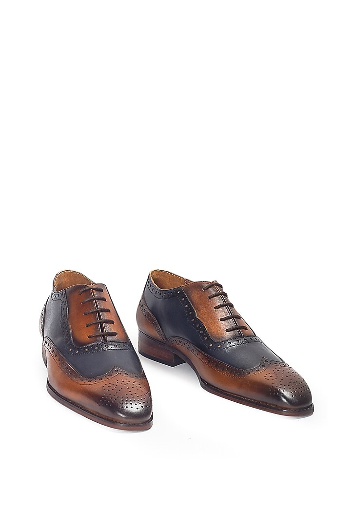 Tan & Navy Leather Handcrafted Brogue Shoes by Modello Domani at Pernia's Pop Up Shop