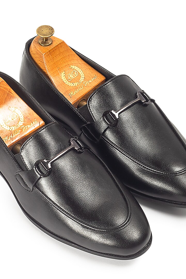 Black Synthetic Leather Slip-On by Modello Domani at Pernia's Pop Up Shop