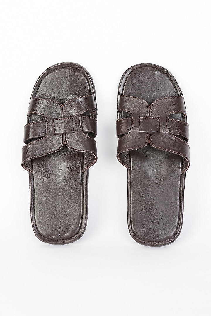 Dark Brown Leather Handcrafted Slippers by Modello Domani