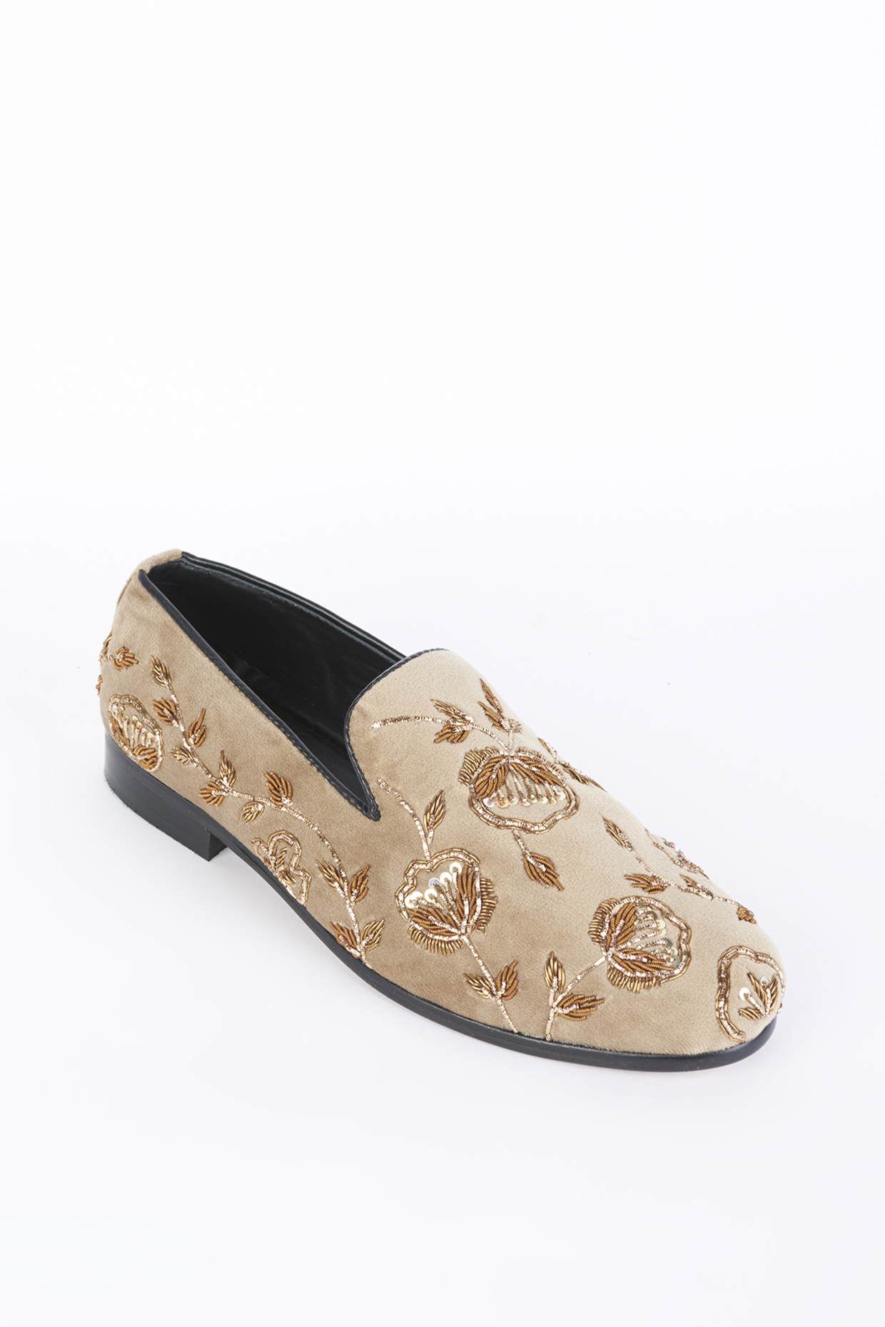 Beige Embroidered Handcrafted Slip-Ons by Modello Domani