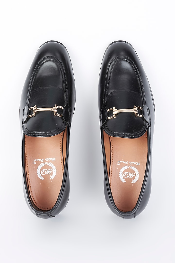 Black Vegan Leather Handcrafted Slip-Ons by Modello Domani