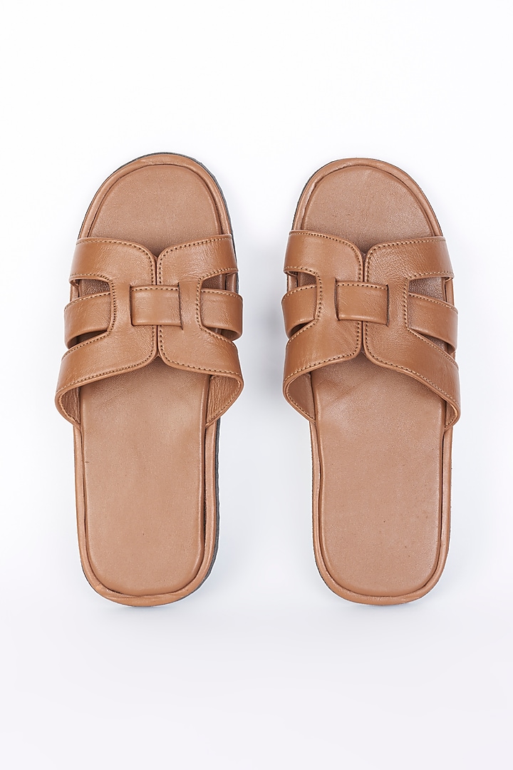 Tan Leather Handcrafted Slippers by Modello Domani