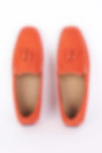 Bright Red Suede Handcrafted Loafers by Modello Domani