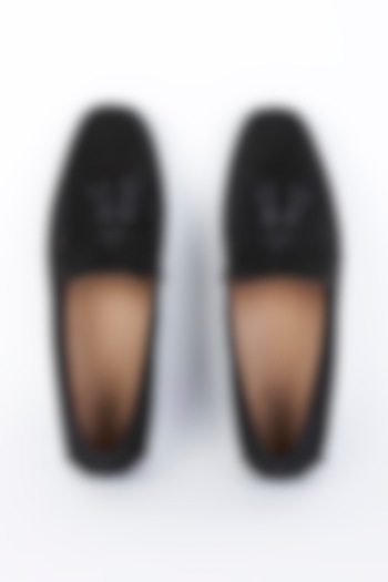 Black Suede Handcrafted Loafers by Modello Domani