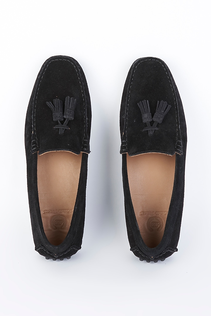 Black Suede Handcrafted Loafers by Modello Domani at Pernia's Pop Up Shop