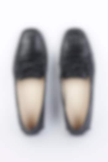 Black Leather Handcrafted Loafers by Modello Domani