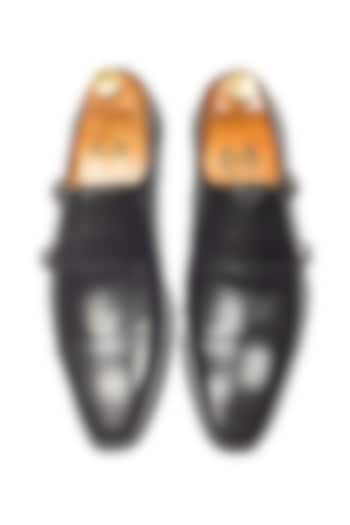Black Leather Wellington Double Monk Strap Shoes by Modello Domani at Pernia's Pop Up Shop