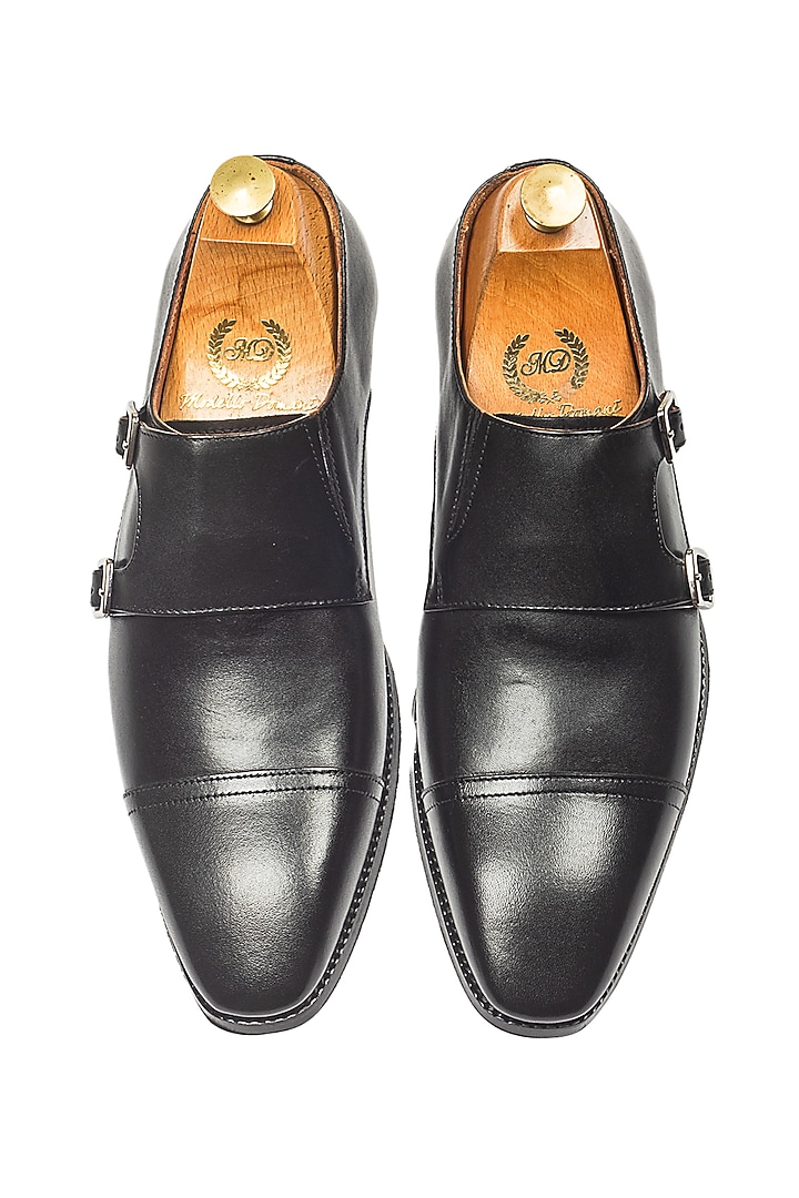 Black Leather Wellington Double Monk Strap Shoes by Modello Domani at Pernia's Pop Up Shop