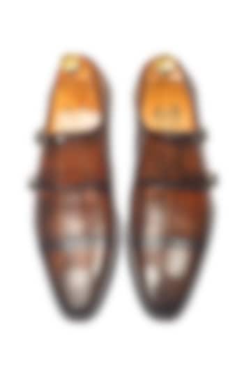 Tan Brown Leather Wellington Double Monk Strap Shoes by Modello Domani at Pernia's Pop Up Shop