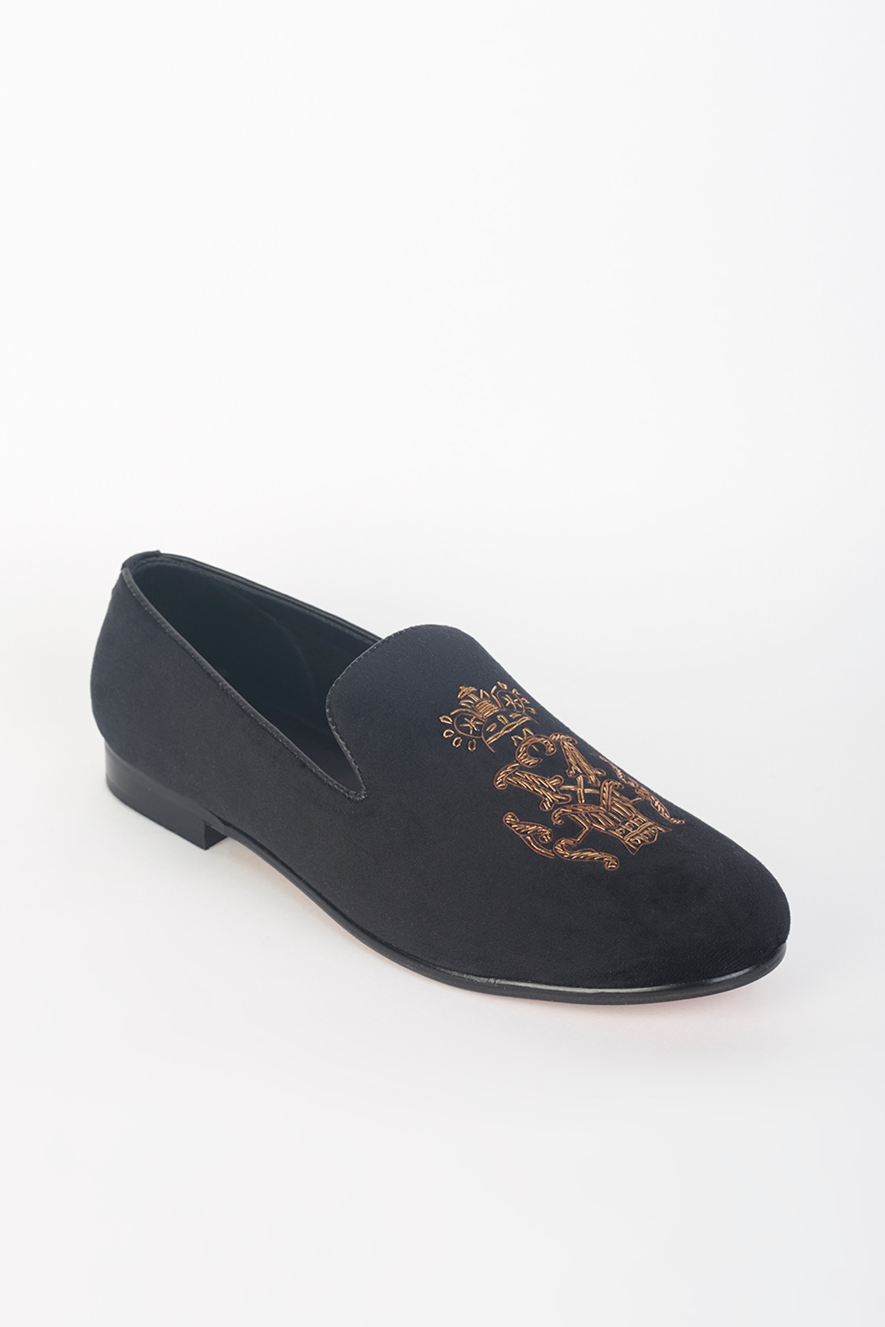 Black Velvet Zardosi Slip-On Shoes 