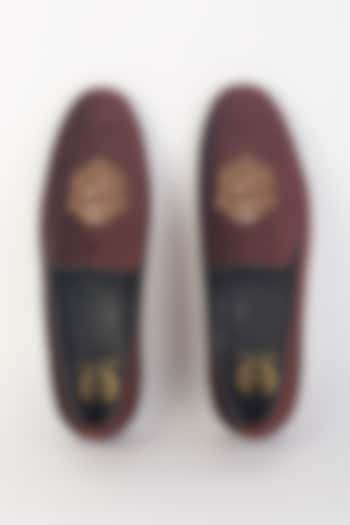 Wine Velvet Zardosi Slip-On Shoes by Modello Domani