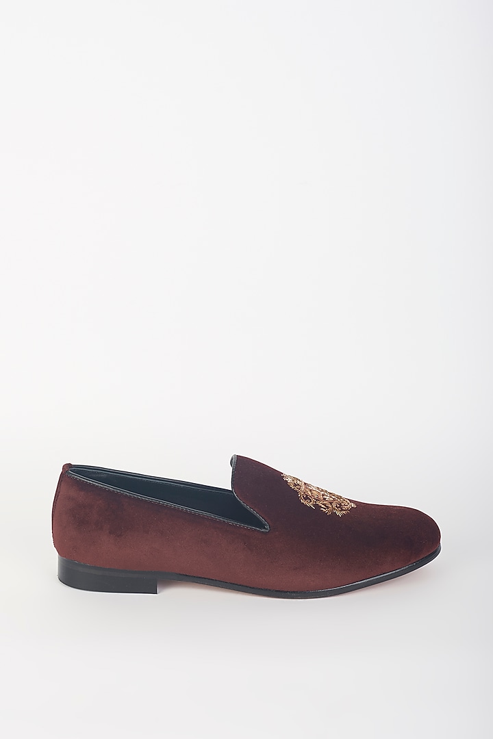 Wine Velvet Zardosi Slip-On Shoes by Modello Domani at Pernia's Pop Up Shop