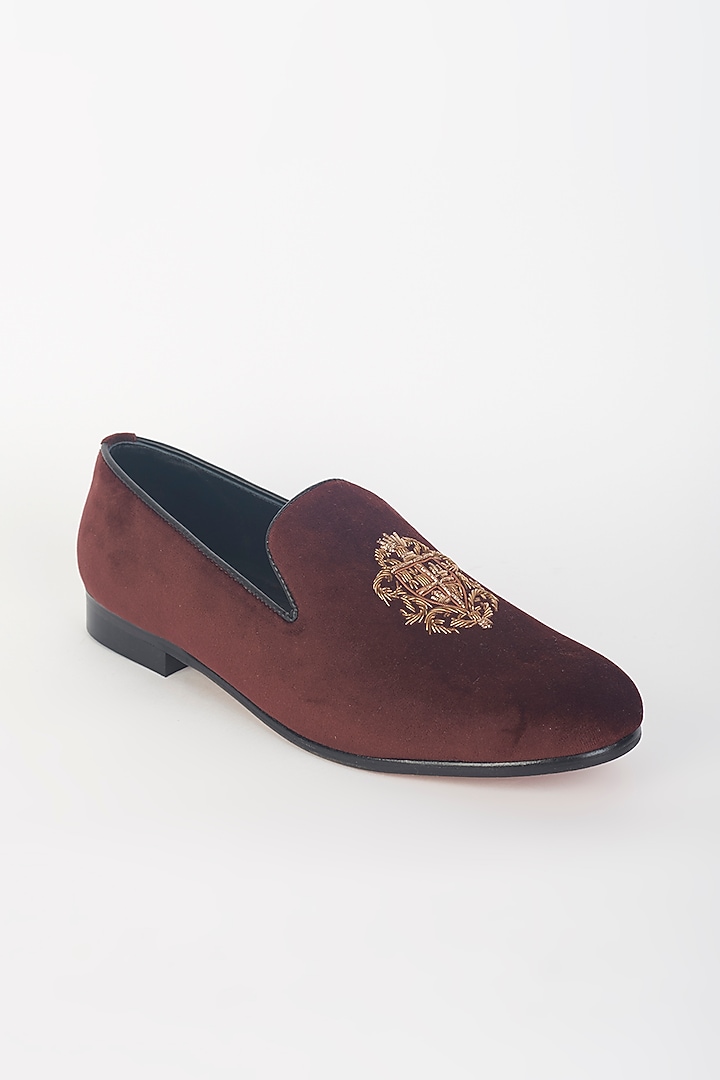 Wine Velvet Zardosi Slip-On Shoes by Modello Domani at Pernia's Pop Up Shop