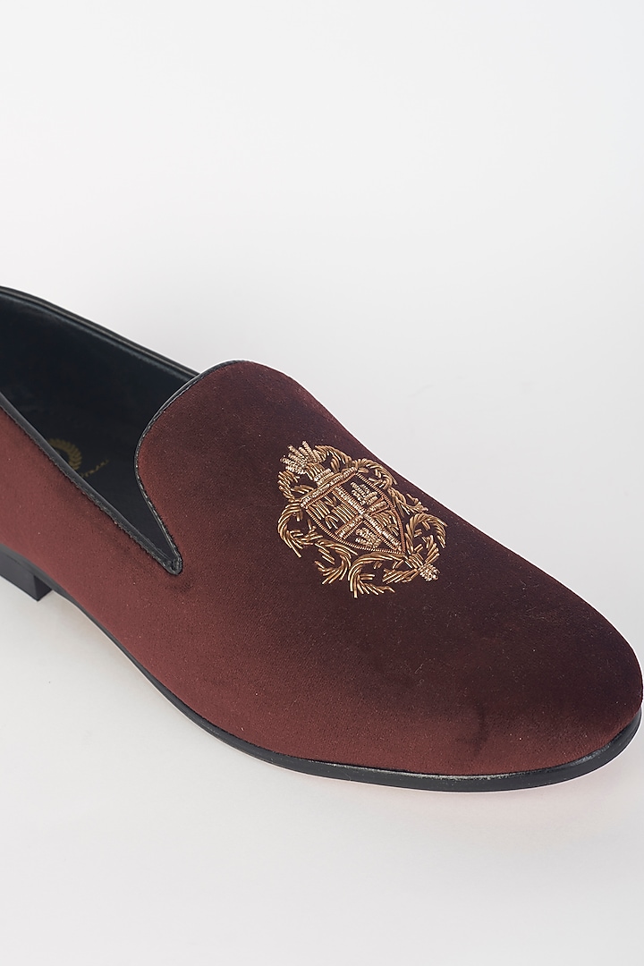 Wine Velvet Zardosi Slip-On Shoes by Modello Domani at Pernia's Pop Up Shop