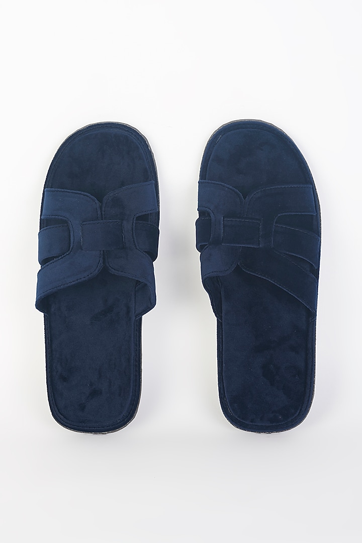 Navy Blue Velvet Slippers by Modello Domani