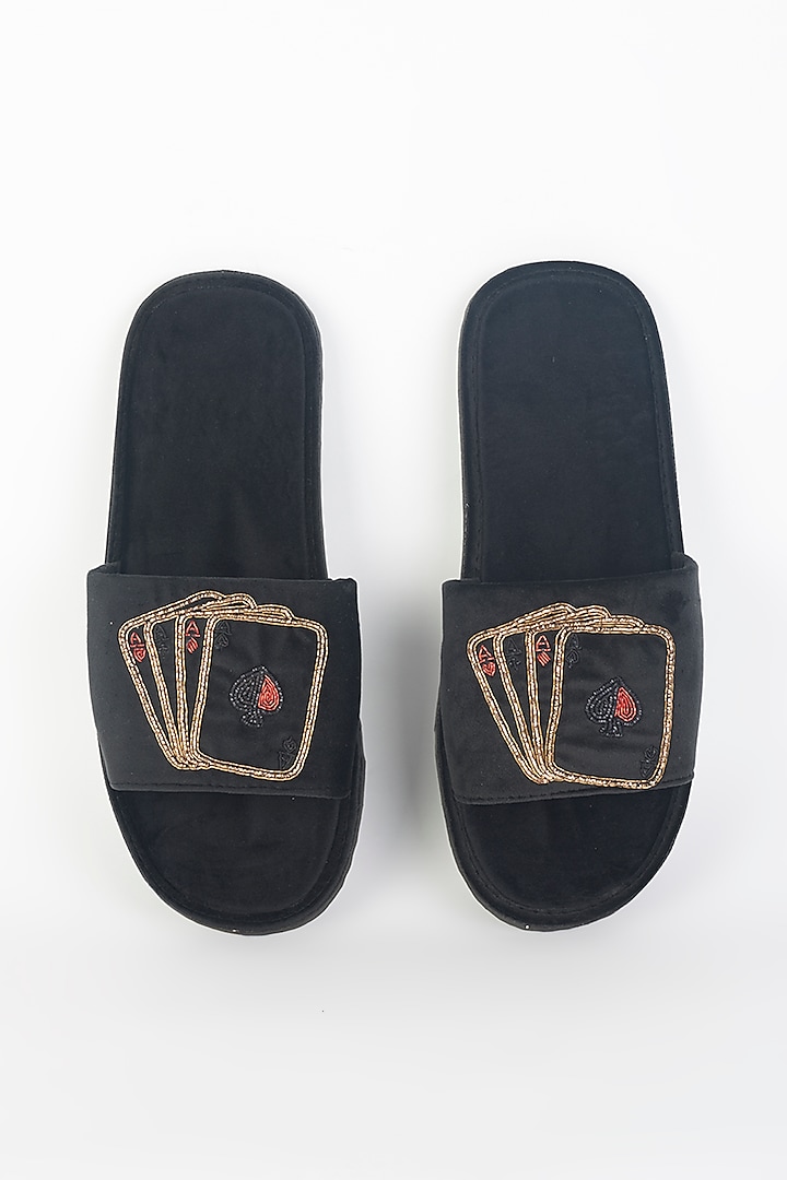 Black Handcrafted Zardosi Slippers by Modello Domani