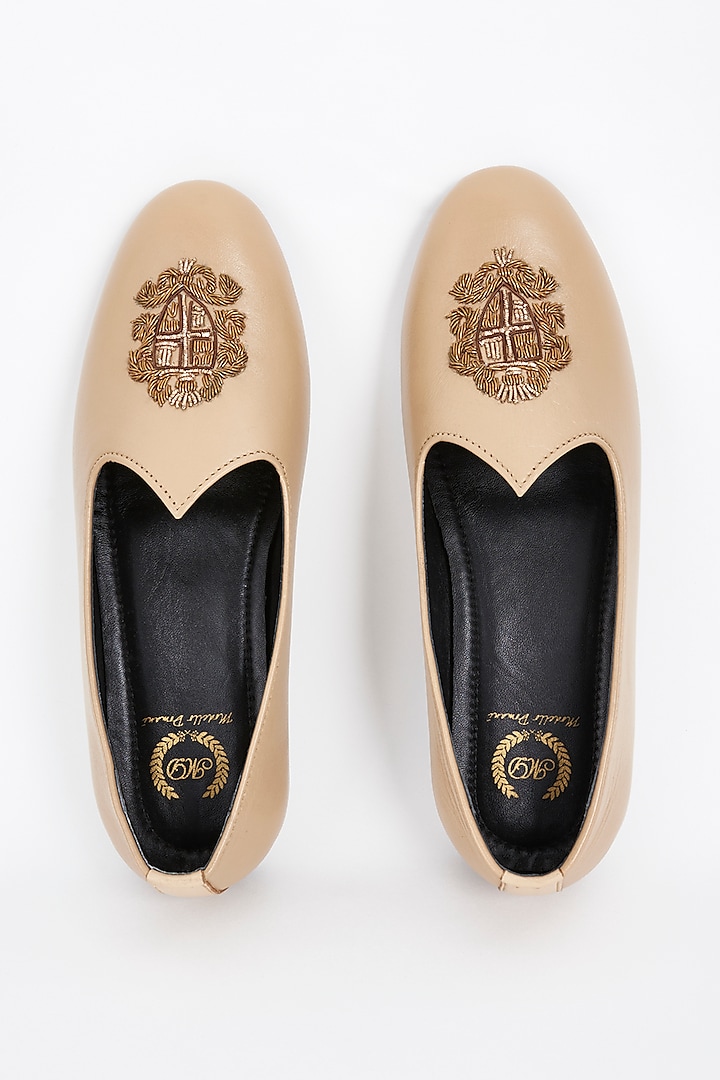 Beige Embroidered Handcrafted Juttis by Modello Domani