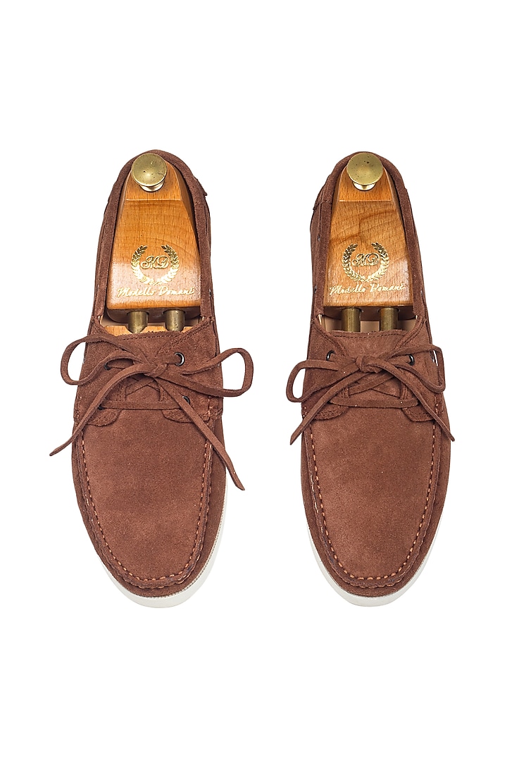 Brown Suede Handcrafted Boat Shoes by Modello Domani